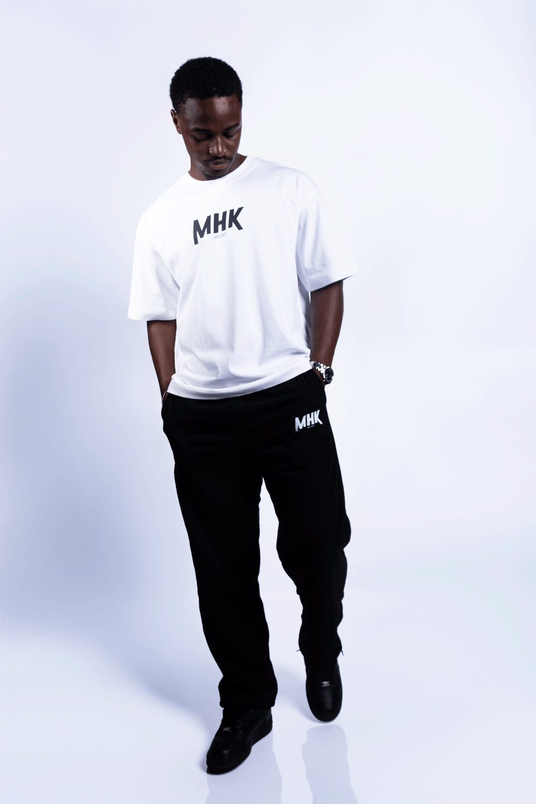 T-shirt oversize MHK Sport — blanc, homme, studio, face